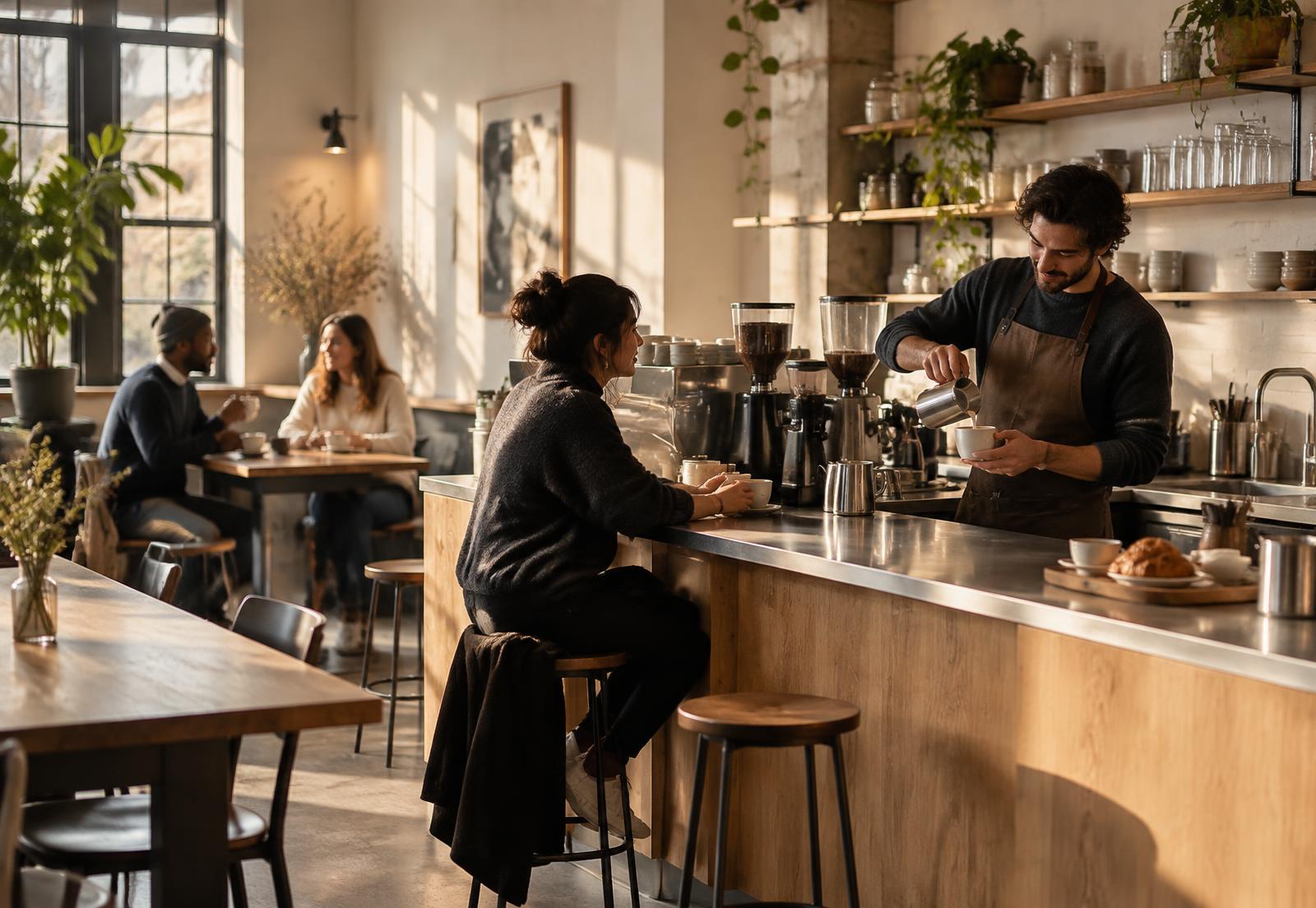 Sunlit independent espresso bar
